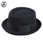 FS-Vintage-Pork-Pie-Hat-Men-Wide-Brim-Wool-Felt-Fedora-Black-Hat-Mans-Church-Jazz