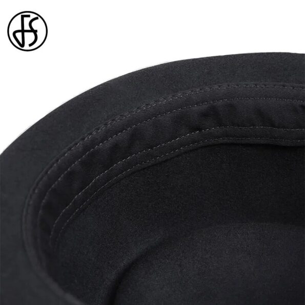 FS-Vintage-Pork-Pie-Hat-Men-Wide-Brim-Wool-Felt-Fedora-Black-Hat-Mans-Church-Jazz-4