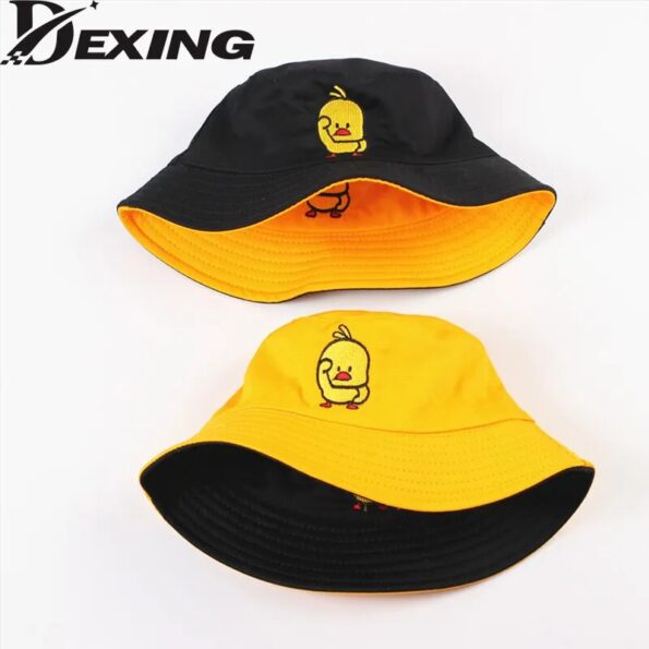 Reversible-Black-Yellow-Duck-Bucket-Hat-for-Men-Women-Summer-Sun-Hat-Fishing-Hat-Bob-Sad